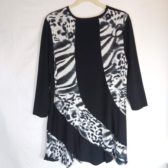 Gardy Animal Print Black White Long Flair Top Tunic Size M - Picture 3 of 7